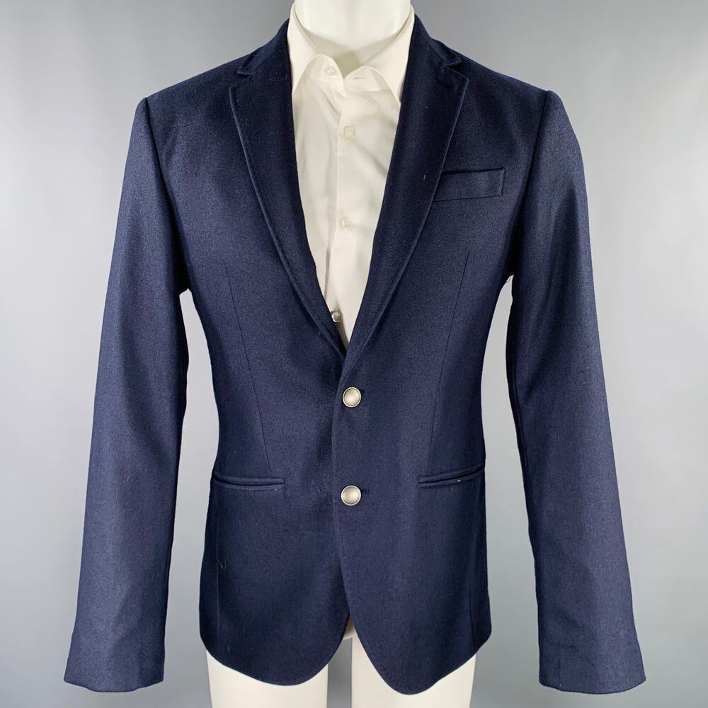M & S LUXURY Size 38 Navy Twill Wool Blend Notch Lapel Sport Coat
